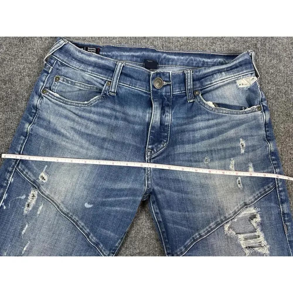 Mens TRUE RELIGION Geno Relaxed BIKER Slim MOTO 30‎ x 31.5 Blue DISTRESSED Jeans
